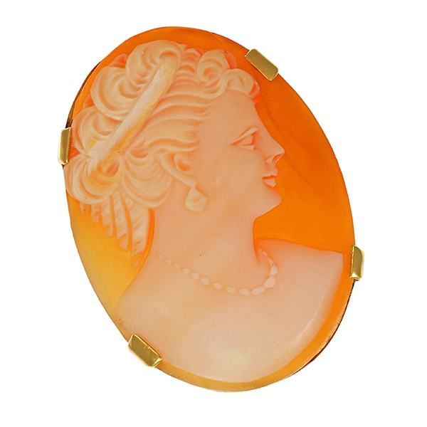 Brosche, 14K, Gelbgold, Gemme