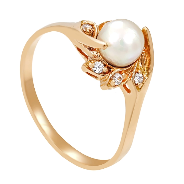 Ring, 14K, Rotgold, Perle, Zirkonia