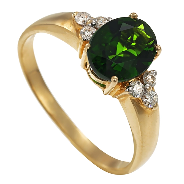 Ring, 14K, Gelb-/Weißgold, Diopsid, Brillanten