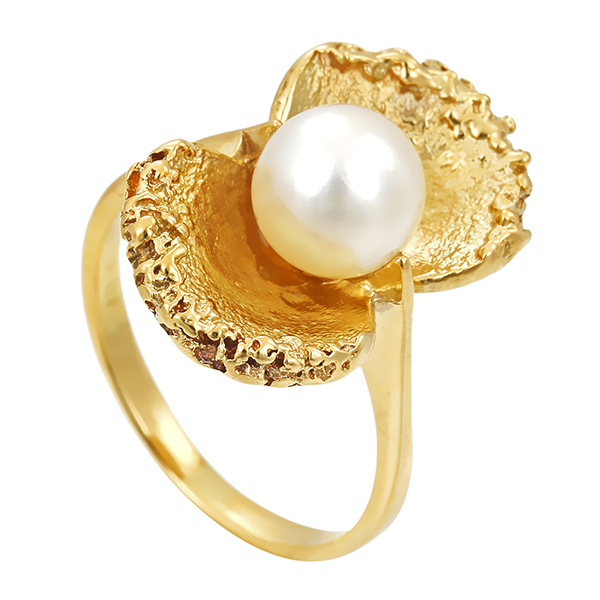 Ring, 14K, Gelbgold, Perle