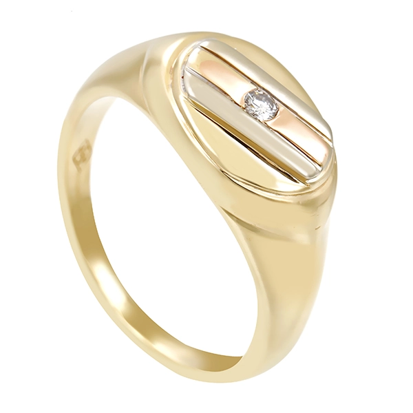 Herrenring, 14K, Gelbgold, Brillant