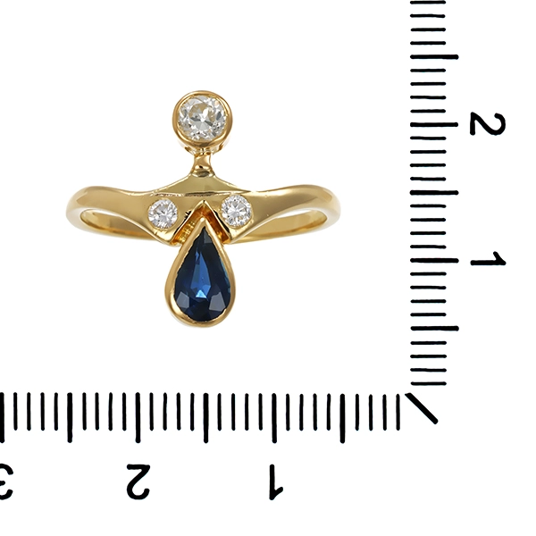 Ring, 18K, Gelbgold, Saphir, Diamant, Brillanten
