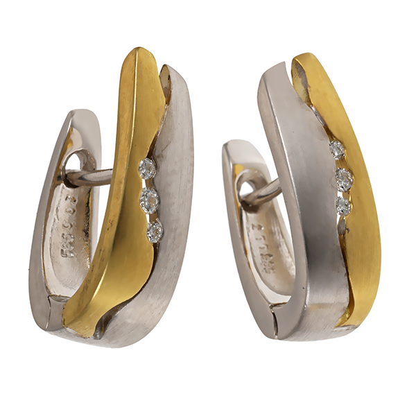 Creolen, 14K, Gelb-/Weißgold, Brillant