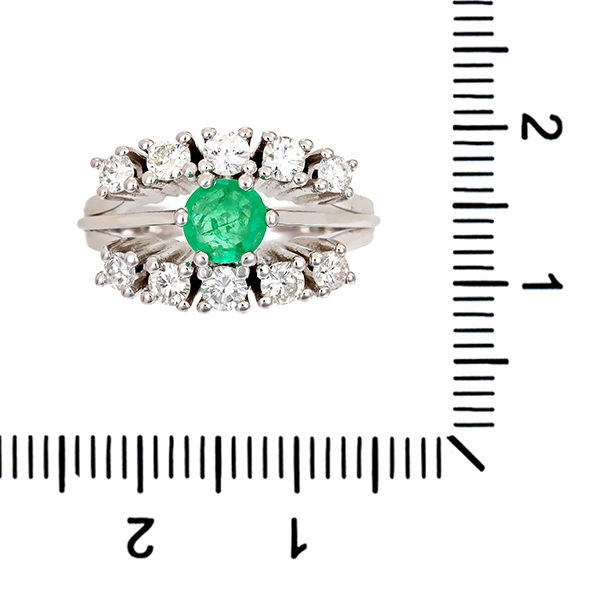 Ring, 14K, Weißgold, Smaragd, Brillanten 0,66ct