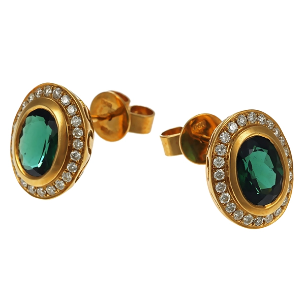 Ohrstecker, 18K, Gelbgold, Turmalin, Brillant