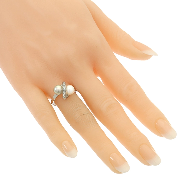 Ring, 14K, Weißgold, Perlen, Diamanten