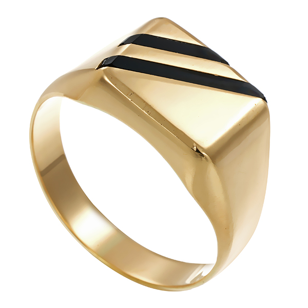 Herrenring, 14K, Gelbgold, Onyx