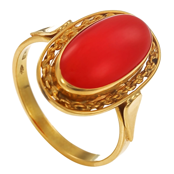 Ring, 18K, Gelbgold, Koralle