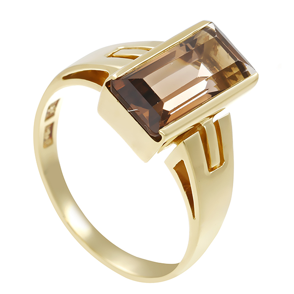 Ring, 14K, Gelbgold, Rauchquarz