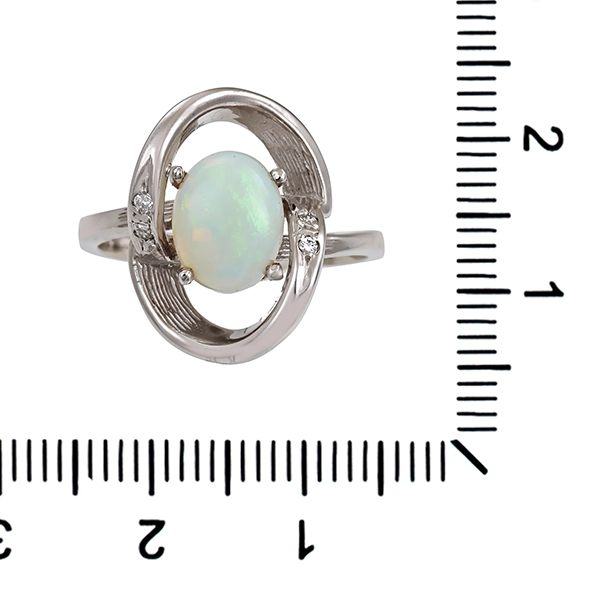 Ring, 14K, Weißgold, Opal, Brillanten