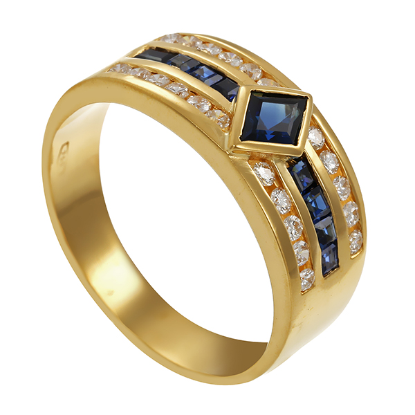 Ring, 18K, Gelbgold, Saphire, Brillanten