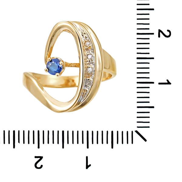 Ring, 14K, Gelbgold, Saphir, Diamanten