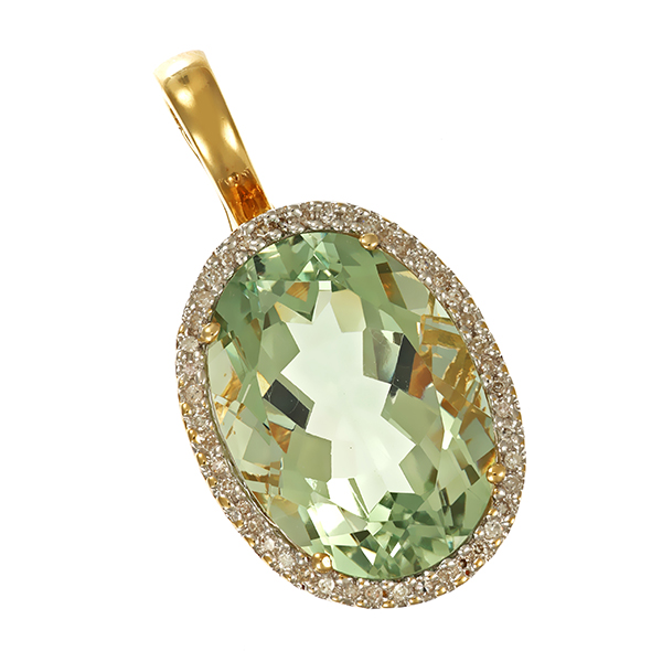 Anhänger, 14K, Gelbgold, Diamant, Quarz