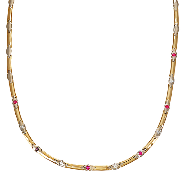 Collier, 14K, Gelb-/Weißgold, Brillanten, Rubine