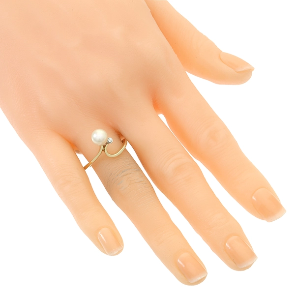 Ring, 14K, Gelbgold, Perle, Brillant