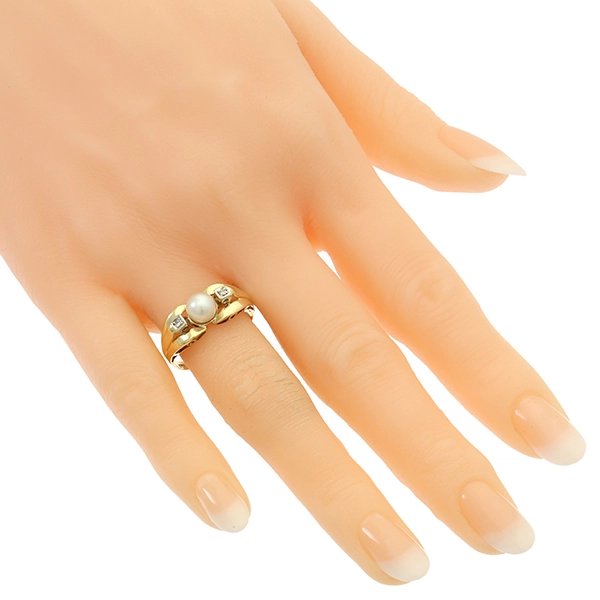 Ring, 18K, Gelbgold, Zuchtperle, Diamanten