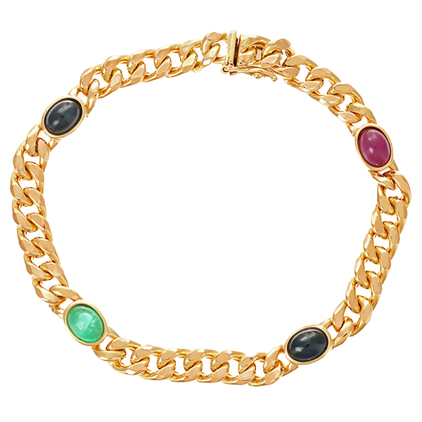 Armband, 14K, Gelbgold, diverse Edelsteine, Panzer-