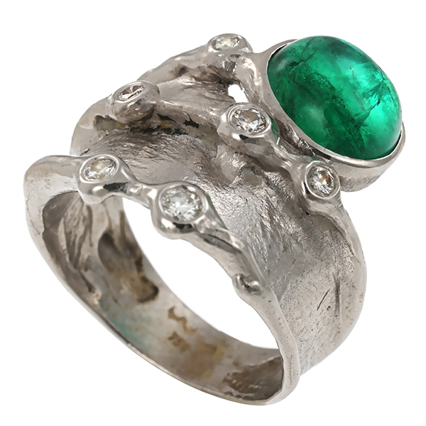 Ring, 18K, Weißgold, Smaragd, Brillant
