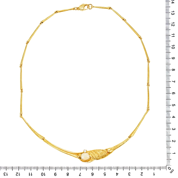 Collier, 18K, Gelbgold, Opal, Brillant