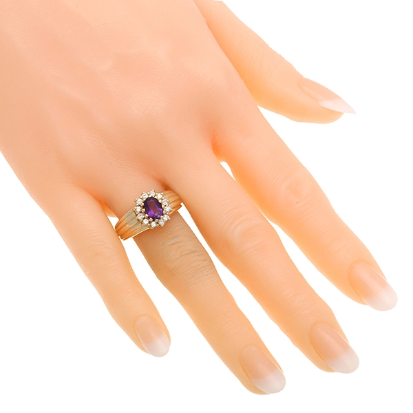 Ring, 14K, Gelbgold, Amethyst, Brillanten 0,24 ct