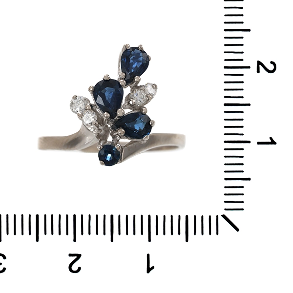 Ring, 18K, Weißgold, Saphir, Brillanten