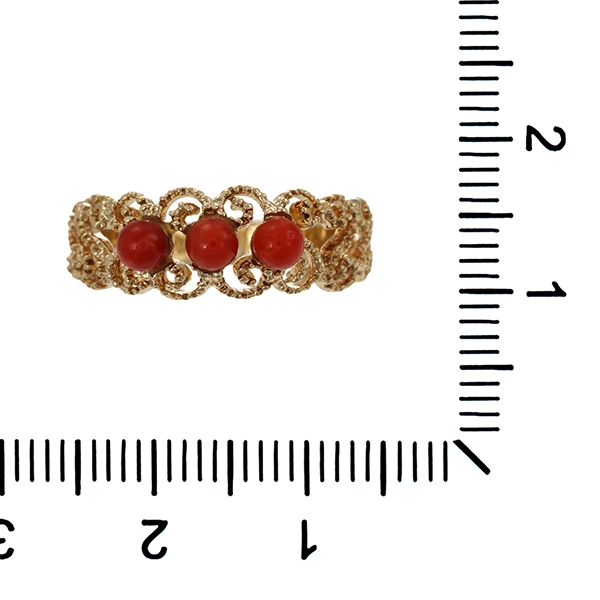 Ring, 14K, Gelbgold, Koralle