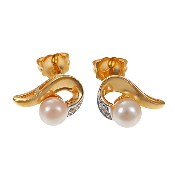 Ohrstecker, 14K, Gelb-/Weißgold, Perle, Diamant