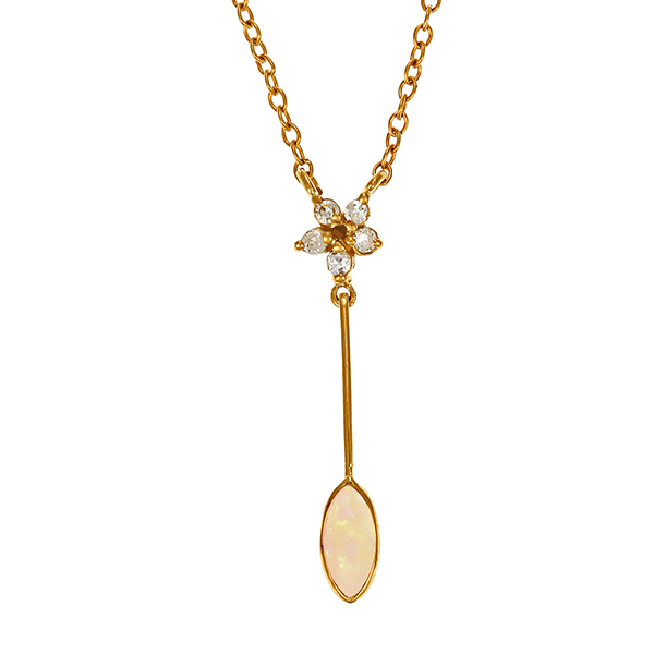 Collier, 14K, Gelbgold, Opal, Diamanten 