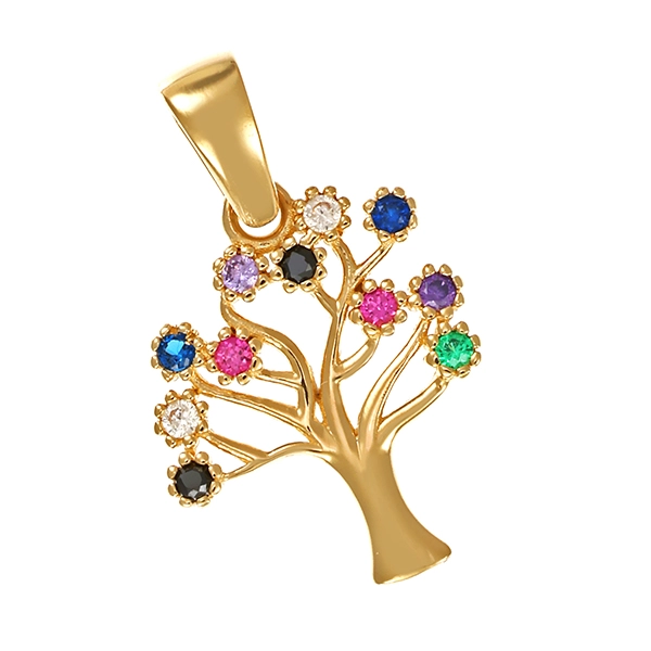 Anhänger, 14K, Gelbgold, div. Edelsteine, Baum