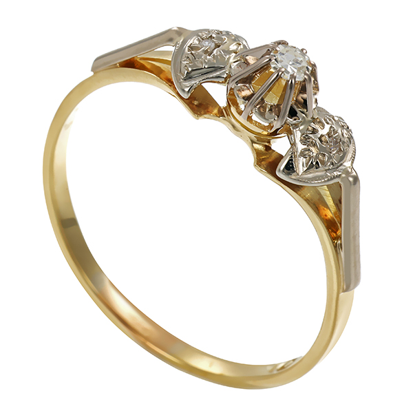 Ring, 14K, Gelb-/Weißgold, Diamanten