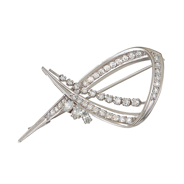 Brosche, 18K, Weißgold, Diamanten