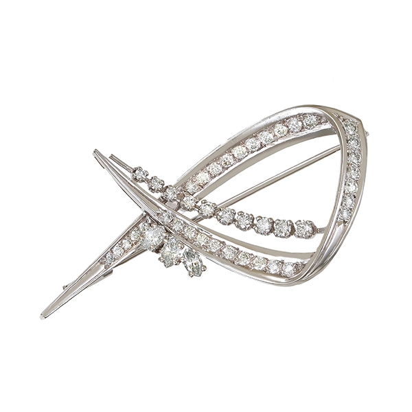 Brosche, 18K, Weißgold, Diamanten