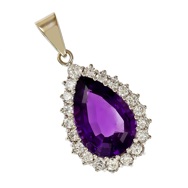 Anhänger, 14K, Weißgold, Amethyst, Brillanten 