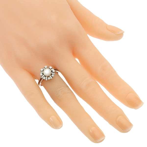 Ring, 18K, Weißgold, Perle, Brillanten