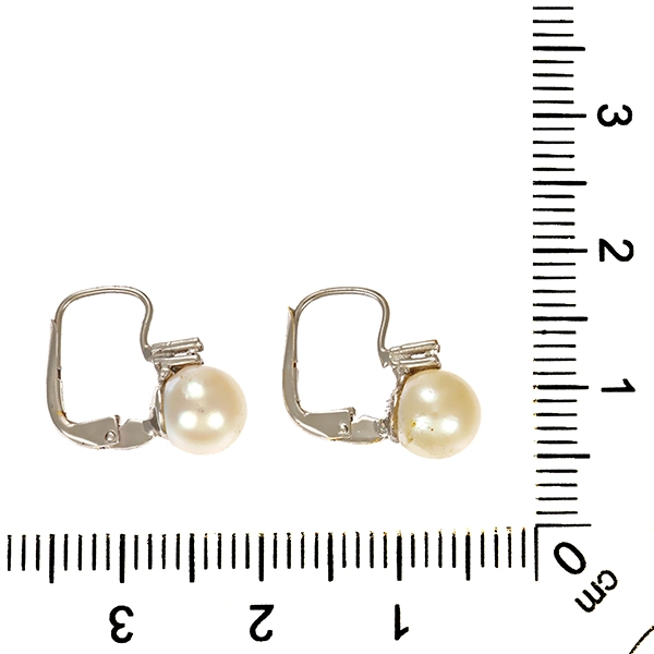 Ohrhänger, 14K, Weißgold, Perle, Diamanten