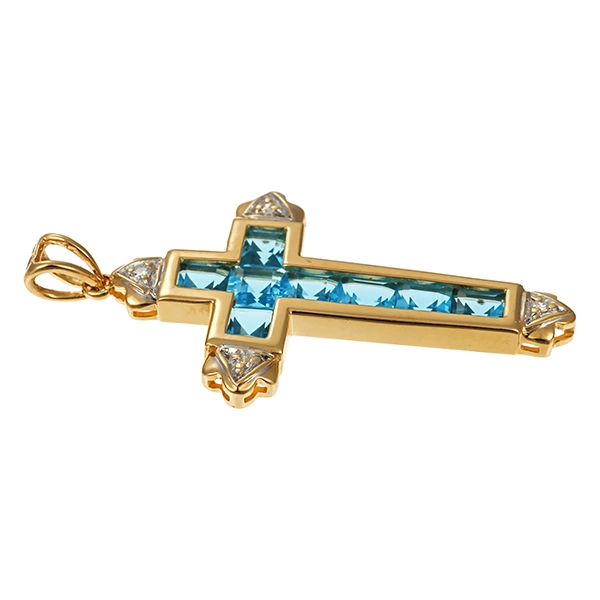 Anhänger, 14K, Gelbgold, Topas, Brillant, Kreuz