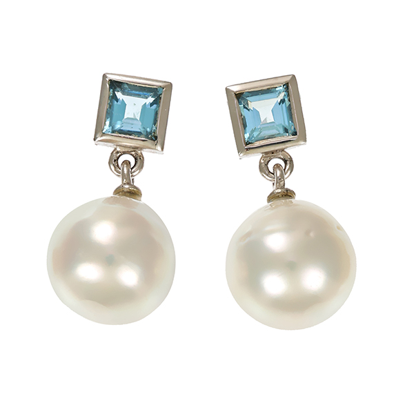 Steckhänger, 18K, Weißgold, Perle, Aquamarin