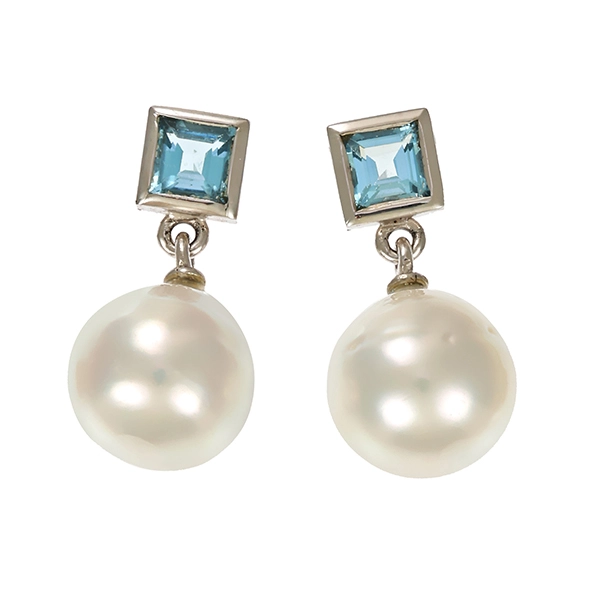 Steckhänger, 18K, Weißgold, Perle, Aquamarin