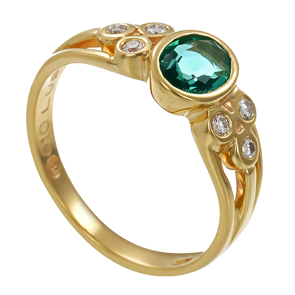 Ring, 14K, Gelbgold, Smaragd, Brillanten