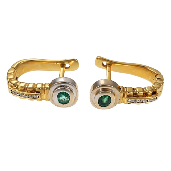 Ohrringe, 14K, Gelb-/Weißgold, Smaragd, Brillant