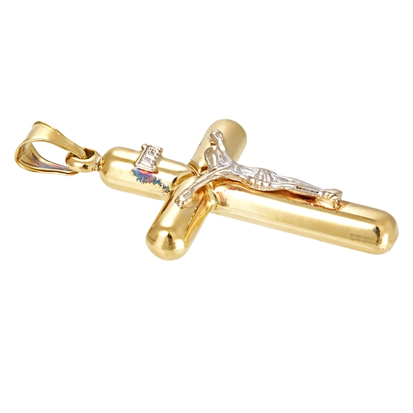 Anhänger, 18K, Gelb-/Weißgold, Kruzifix, Kreuz