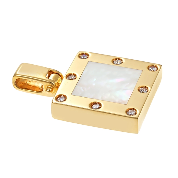 Anhänger, 18K, Gelbgold, Perlmutt & Zirkonia