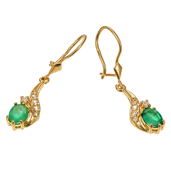 Ohrringe, 14K, Gelbgold, Smaragd, Zirkonia