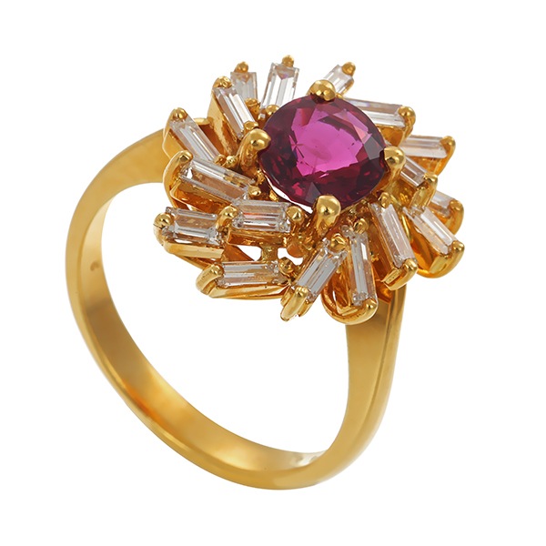 Ring, 18K, Gelbgold, Rubin, Diamanten