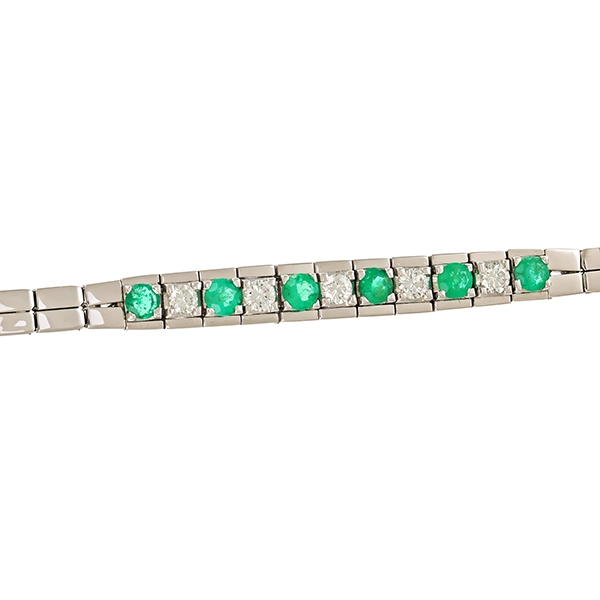 Armband, fantasie-, 14K, Weißgold, Smaragde, Brillanten