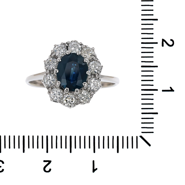 Ring, 18K, Weißgold, Saphir, Brillanten