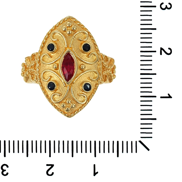 Ring, 14K, Gelbgold, Rubin, Saphir