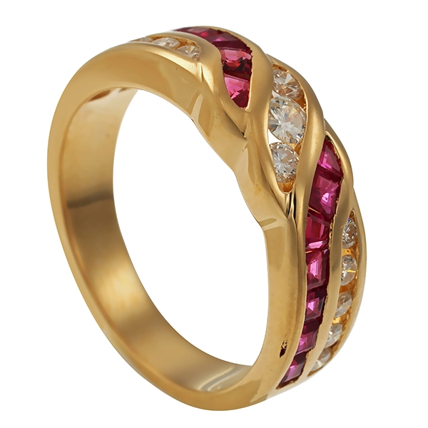 Ring, 18K, Gelbgold, Brillant, Rubin