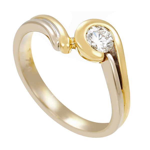 Diamantring, 18K, Gelb-/Weißgold, Brillant 0,20 ct
