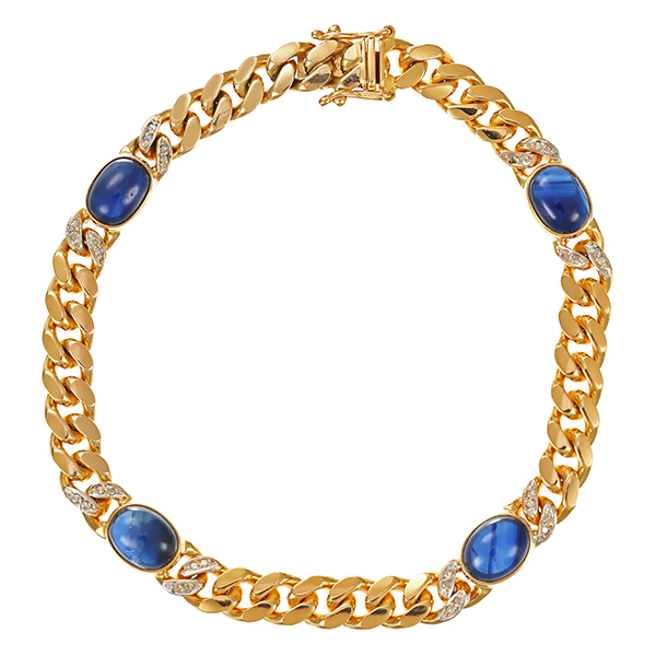 Armband, 14K, Gelb-/Weißgold, Saphir, Diamant